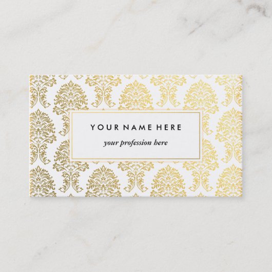 Gold Damask Pattern Business Card Template Visitekaartje (Voorkant)