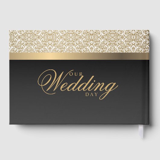 Gold Damask Pattern en Black Gastenboek (Achterkant)