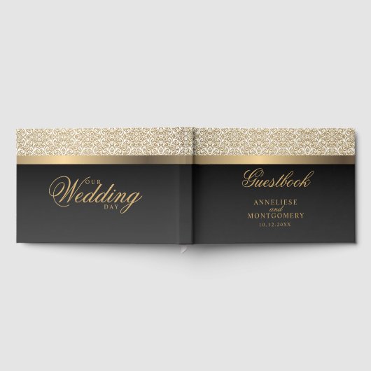 Gold Damask Pattern en Black Gastenboek (Volledig)