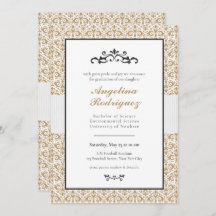 Gold Damask Pattern Foto Afstuderen Invitation