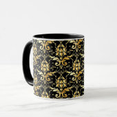 Gold Damask Pattern on Black Mok (Voorkant links)