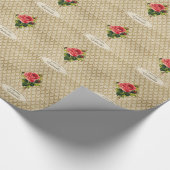  Gold Damask Pattern roze Rose en naam Cadeaupapier (Hoek)