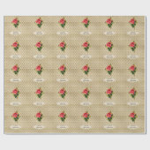  Gold Damask Pattern roze Rose en naam Cadeaupapier (Vlak)