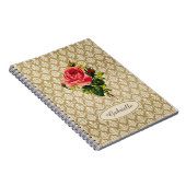  Gold Damask Pattern roze Rose en naam Notitieboek (Rechterzijde)