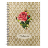  Gold Damask Pattern roze Rose en naam Notitieboek (Voorkant)