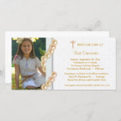 Gold Damask Pearls First Communifoto Uitnodiging (Voorkant / Achterkant)