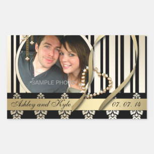 Gold Damask Photo Names Sla de datumlabels op Rechthoekige Sticker