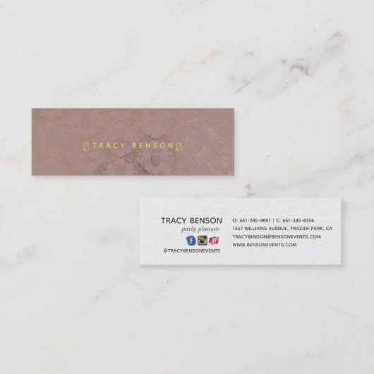 Gold Damask Pineapple Mini Visitekaartje (Voorkant / Achterkant)