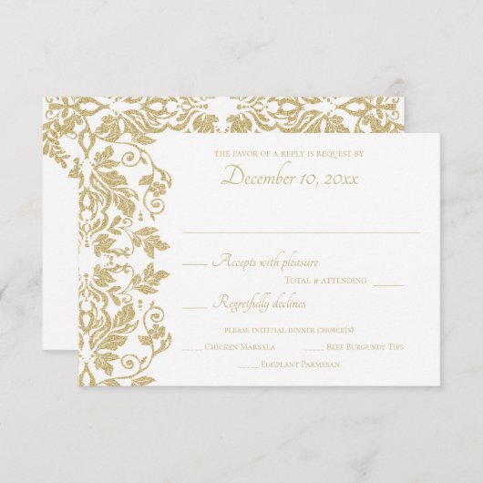 Gold Damask-respons RSVP Kaartje (Voorkant / Achterkant)