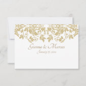 Gold Damask-respons RSVP Kaartje (Achterkant)