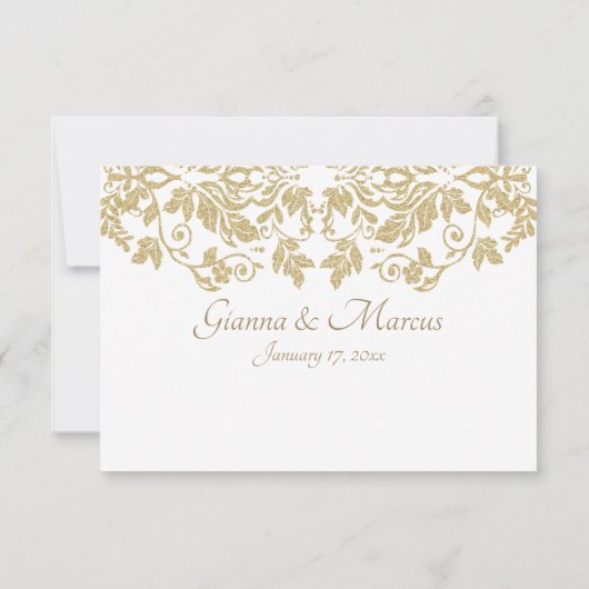 Gold Damask-respons RSVP Kaartje (Achterkant)