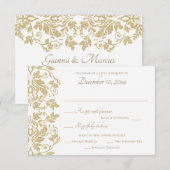 Gold Damask-respons RSVP Kaartje (Voorkant / Achterkant)