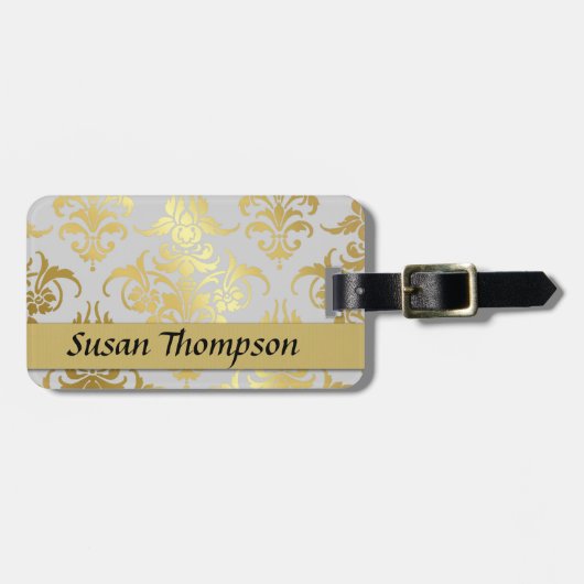 Gold Damask Ribbon Bagagelabel (Voorkant horizontaal)