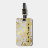 Gold Damask Ribbon Bagagelabel (Voorkant verticaal)
