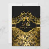 Gold Damask & Roos 50e Jubileum Invite Kaart (Voorkant)