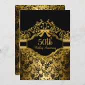 Gold Damask & Roos 50e Jubileum Invite Kaart (Voorkant / Achterkant)