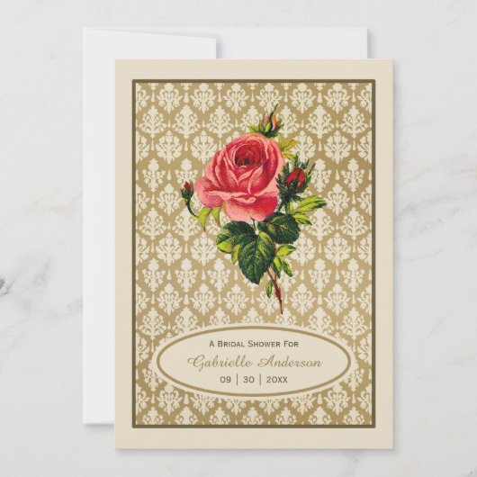  Gold Damask Roze Vrijgezellenfeest Kaart (Voorkant)