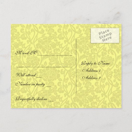 Gold Damask rsvp Uitnodiging Briefkaart (Achterkant)