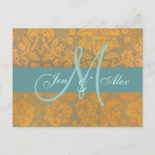 Gold Damask Save the Date Briefkaart   Blauw