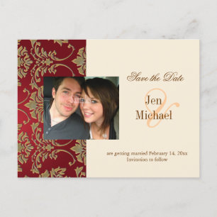 Gold damask, Save the Date Photo briefkaarten