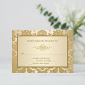 Gold Damask, Scroll 50th Jubileum Reply Card RSVP Kaartje (Staand voorkant)