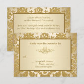 Gold Damask, Scroll 50th Jubileum Reply Card RSVP Kaartje (Voorkant / Achterkant)