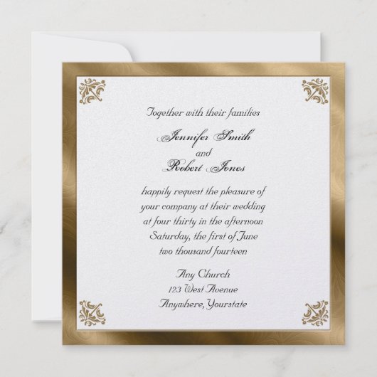 Gold Damask Silk Posh Wedding Invitation Kaart (Voorkant)