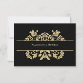 Gold Damask Simple Elegant Response Invitation Kaart (Achterkant)