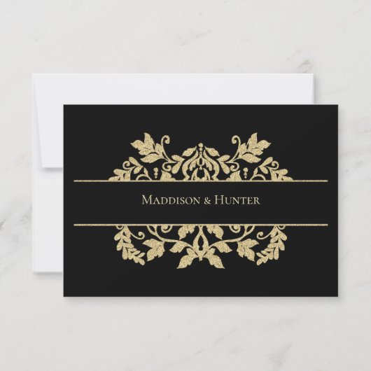 Gold Damask Simple Elegant Response Invitation Kaart (Achterkant)