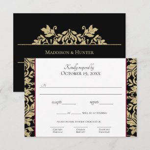 Gold Damask Simple Elegant Response Invitation Kaart