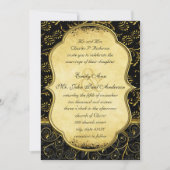 Gold Damask Swirls Wedding Invitation Kaart (Voorkant)