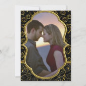 Gold Damask Swirls Wedding Invitation Kaart (Achterkant)