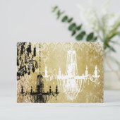 Gold Damask Vintage Chandelier Wedding Invitation Kaart (Staand voorkant)