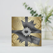 Gold Damask Vrouwen Pensioen Partij Kaart (Staand voorkant)