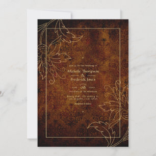 Gold Damask Wedding Kaart