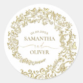 Gold Damask Wedding Ronde Sticker (Voorkant)
