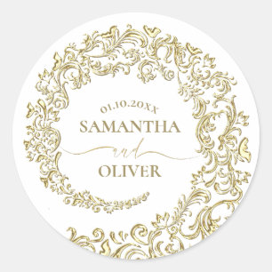 Gold Damask Wedding Ronde Sticker