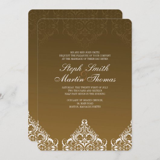Gold Damask Wedding Uitnodiging (Voorkant / Achterkant)