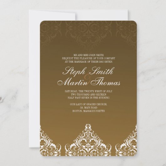 Gold Damask Wedding Uitnodiging (Voorkant)