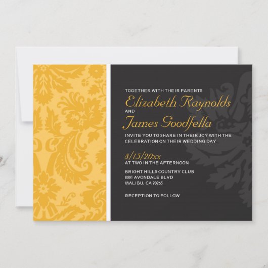 Gold Damask Wedding-uitnodigingen Kaart (Voorkant)