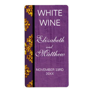 Gold Damask Wedding Wine Labels