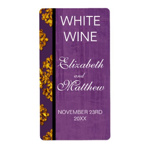 Gold Damask Wedding Wine Labels (Voorkant)