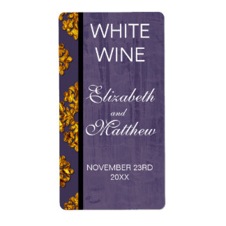 Gold Damask Wedding Wine Labels