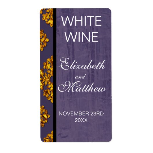 Gold Damask Wedding Wine Labels (Voorkant)
