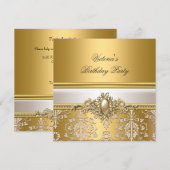 Gold Damask White Cream Birthday Party Pearl Kaart (Voorkant / Achterkant)