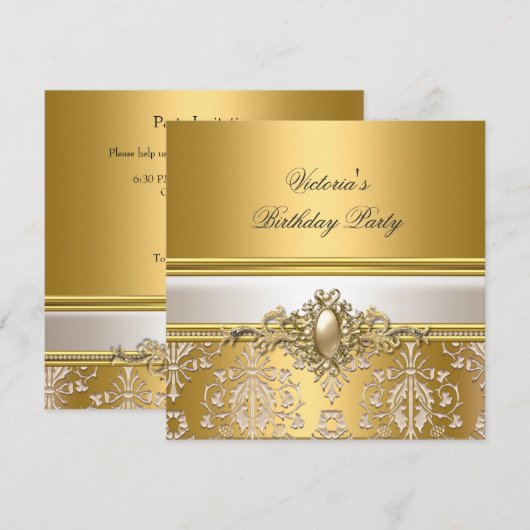 Gold Damask White Cream Birthday Party Pearl Kaart (Voorkant / Achterkant)