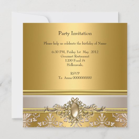 Gold Damask White Cream Birthday Party Pearl Kaart (Achterkant)