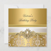 Gold Damask White Cream Birthday Party Pearl Kaart (Voorkant)