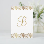 Gold Damask White Monogram Elegant Chic Bedankt (Staand voorkant)