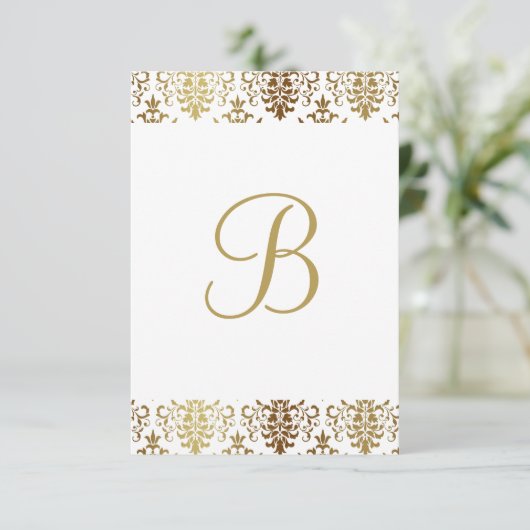Gold Damask White Monogram Elegant Chic Bedankt (Staand voorkant)